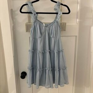 Le Lis XS Blue Ruffle tiered Cinderella mini dress Flutter Sleeve NWOT